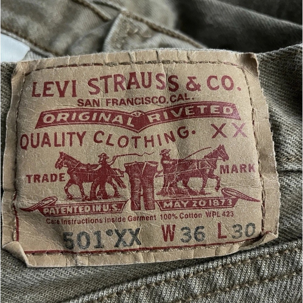 Levis Red Tag 501 Jeans Mens Original Button Fly Color Beige 36x30 Straight Fit - Picture 9 of 11